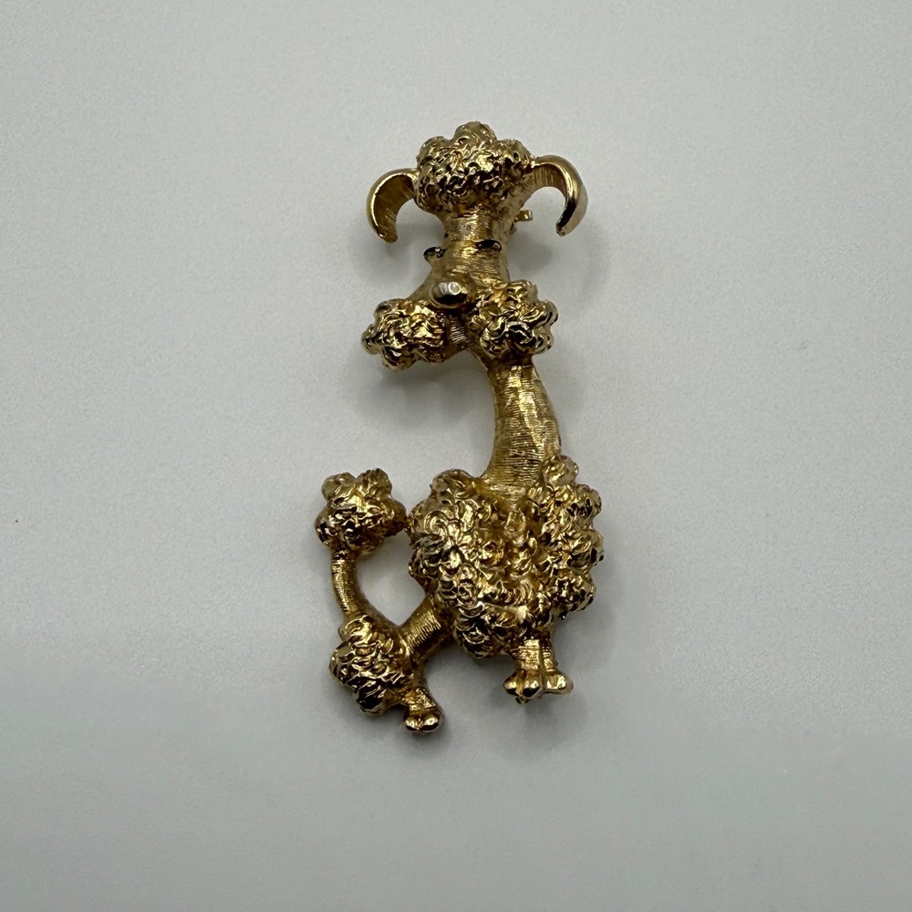 Vintage Avon Gold Tone Textured Poodle Dog Brooch Pin Whimsical Animal Jewelry